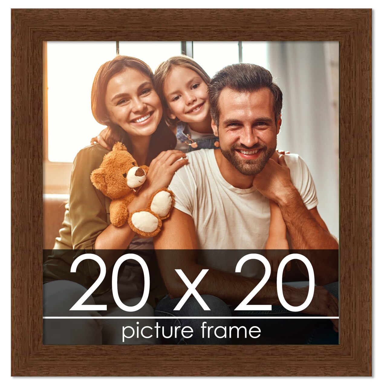 Square Simple Brown Picture Frame - UV Acrylic, Foam Board Backing, Hanging Hardware